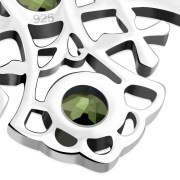 Large Peridot Stone Jerusalem Cross Silver Pendant, p266