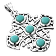 Turquoise Jerusalem Cross Silver Pendant, p266