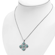 Turquoise Jerusalem Cross Silver Pendant, p266