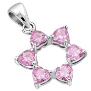 Heart Shape Pink CZ Star David Pendant, p345