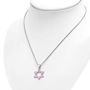 Heart Shape Pink CZ Star David Pendant, p345