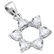 Heart Shape Clear CZ Star David  Pendant, p345