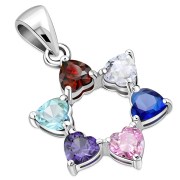 Heart Shape Mix Color CZ Star David Pendant, p345