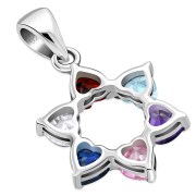 Heart Shape Mix Color CZ Star David Pendant, p345