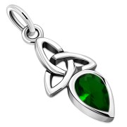 Tiny Celtic Green Trinity Knot Silver Pendant, p346