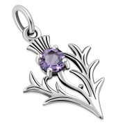 Tiny Silver Scottish Thistle Pendant w Amethyst faceted, p347