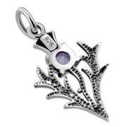 Tiny Silver Scottish Thistle Pendant w Amethyst faceted, p347