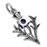 Tiny Silver Scottish Thistle Pendant set w Amethyst Cabochon, p3