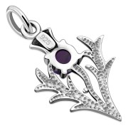 Tiny Silver Scottish Thistle Pendant set w Amethyst Cabochon, p3