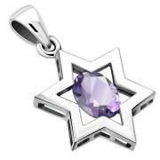 Star of David Silver Pendant set w Amethyst Genuine Stone, p357