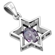 Star of David Silver Pendant set w Amethyst Genuine Stone, p357