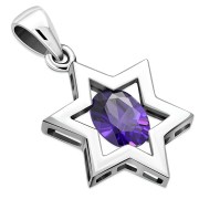 Amethyst CZ Star of David Silver Pendant, p357