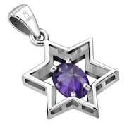 Amethyst CZ Star of David Silver Pendant, p357