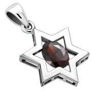 Garnet CZ Star of David Silver Pendant, p357