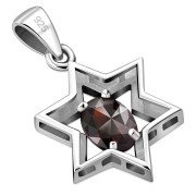 Garnet CZ Star of David Silver Pendant, p357