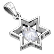 Clear CZ Star of David Silver Pendant, p357