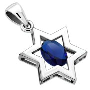 Blue Sapphire CZ Star David Silver Pendant, p357