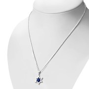 Blue Sapphire CZ Star David Silver Pendant, p357