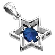 Blue Sapphire CZ Star David Silver Pendant, p357