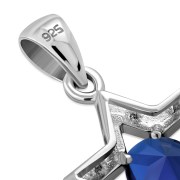 Blue Sapphire CZ Star David Silver Pendant, p357