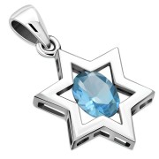 Blue Topaz CZ Star David Pendant, p357