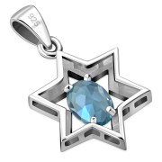 Blue Topaz CZ Star David Pendant, p357