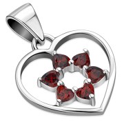 Garnet CZ Heart Star David Silver Pendant, p360