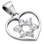Heart Star of David Silver Pendant set w/ Clear CZ, p360