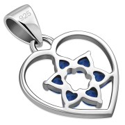 Blue Sapphire CZ Heart Star David Silver Pendant, p360