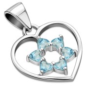Blue Topaz CZ Heart Star of David Silver Pendant, p360