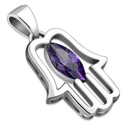 Chamsa Silver Pendant w Amethyst CZ, p370