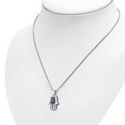 Chamsa Silver Pendant w Amethyst CZ, p370