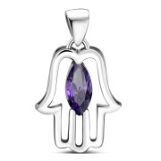 Chamsa Silver Pendant w Amethyst CZ, p370