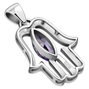 Chamsa Silver Pendant w Amethyst CZ, p370