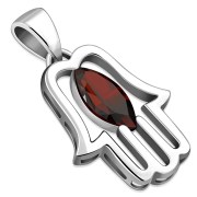 Chamsa Silver Pendant w Garnet CZ, p370