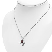 Chamsa Silver Pendant w Garnet CZ, p370