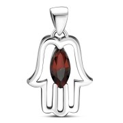 Chamsa Silver Pendant w Garnet CZ, p370