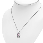 Chamsa Silver Pendant w Pink CZ, p370