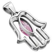 Chamsa Silver Pendant w Pink CZ, p370