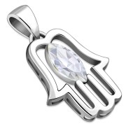 Clear CZ Hamsa Silver Pendant, p370