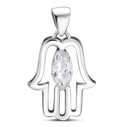 Clear CZ Hamsa Silver Pendant, p370