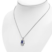 Chamsa Silver Pendant w Blue Sapphire CZ, p370