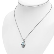 Chamsa Silver Pendant w Blue Topaz CZ, p370