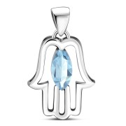 Chamsa Silver Pendant w Blue Topaz CZ, p370