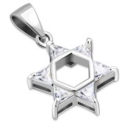 Tiny Star of David Silver Pendant w Clear CZ, p377