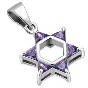 Tiny Star of David Silver Pendant w Amethyst CZ, p377