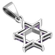 Tiny Star of David Silver Pendant w Amethyst CZ, p377