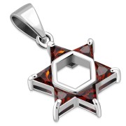 Tiny Star of David Silver Pendant set w Garnet CZ, p377