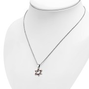 Tiny Star of David Silver Pendant set w Garnet CZ, p377