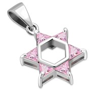 Tiny Star of David Silver Pendant w Pink CZ, p377